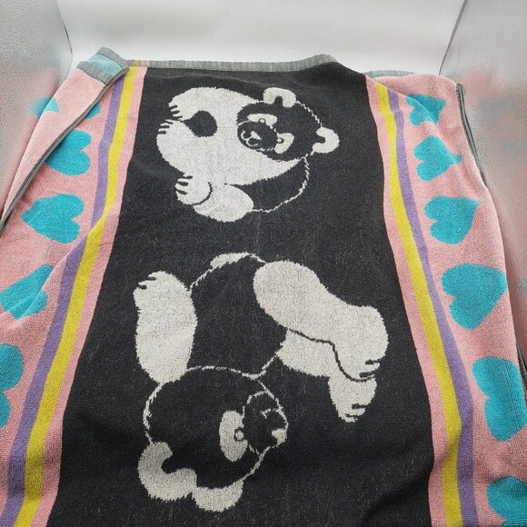 Vintage Cecil Saydah Body Beach Towel Panda Bears Pastels Hearts 55”X25” Cotton - Picture 9 of 12